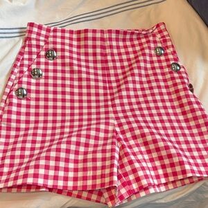 Zara Pink and White Gingham Bermuda Shorts with Silver Buttons